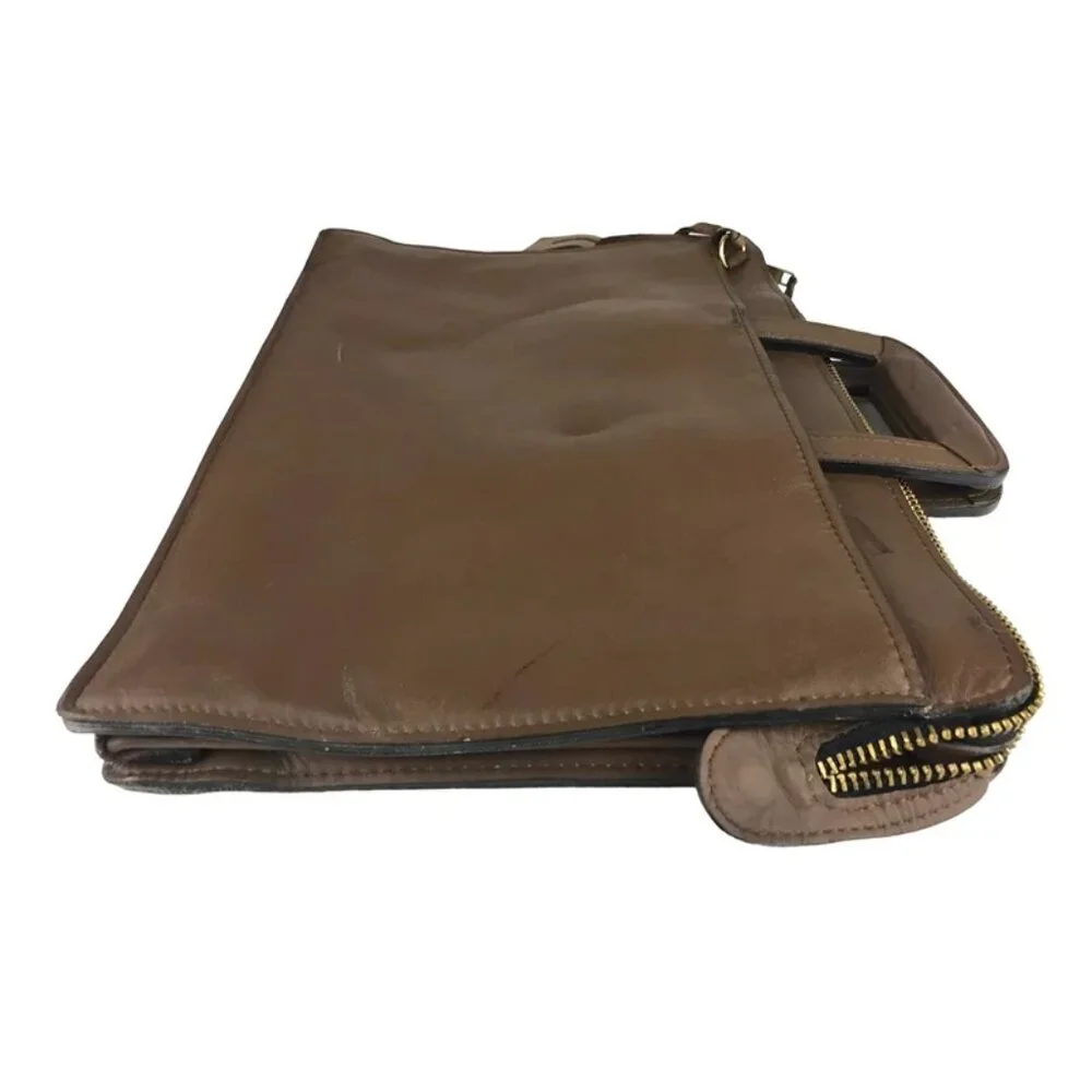 Savaage Briefcase Document Case Bag Unisex Brown Genuine Leather Top‎ Handle